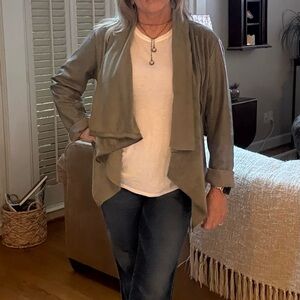 Women's BLANKNYC Olive Green Vegan Leather and Suede Jacket from Anthropologie.